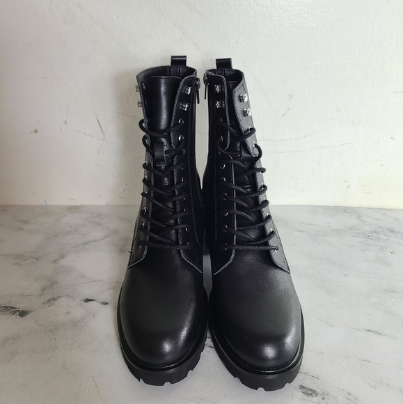 Steve Madden Black Leather Moto Combat Heeled Boots Size 9.5 New With Box - Picture 2 of 6